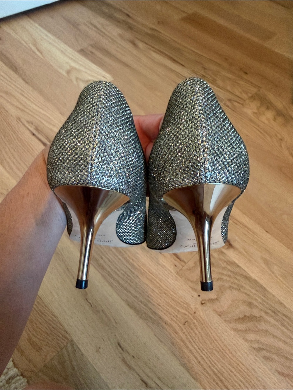 Jimmy Choo EVELYN Light Bronze Glitter Peep Toe Pump Shoes - Picture 4 of 7